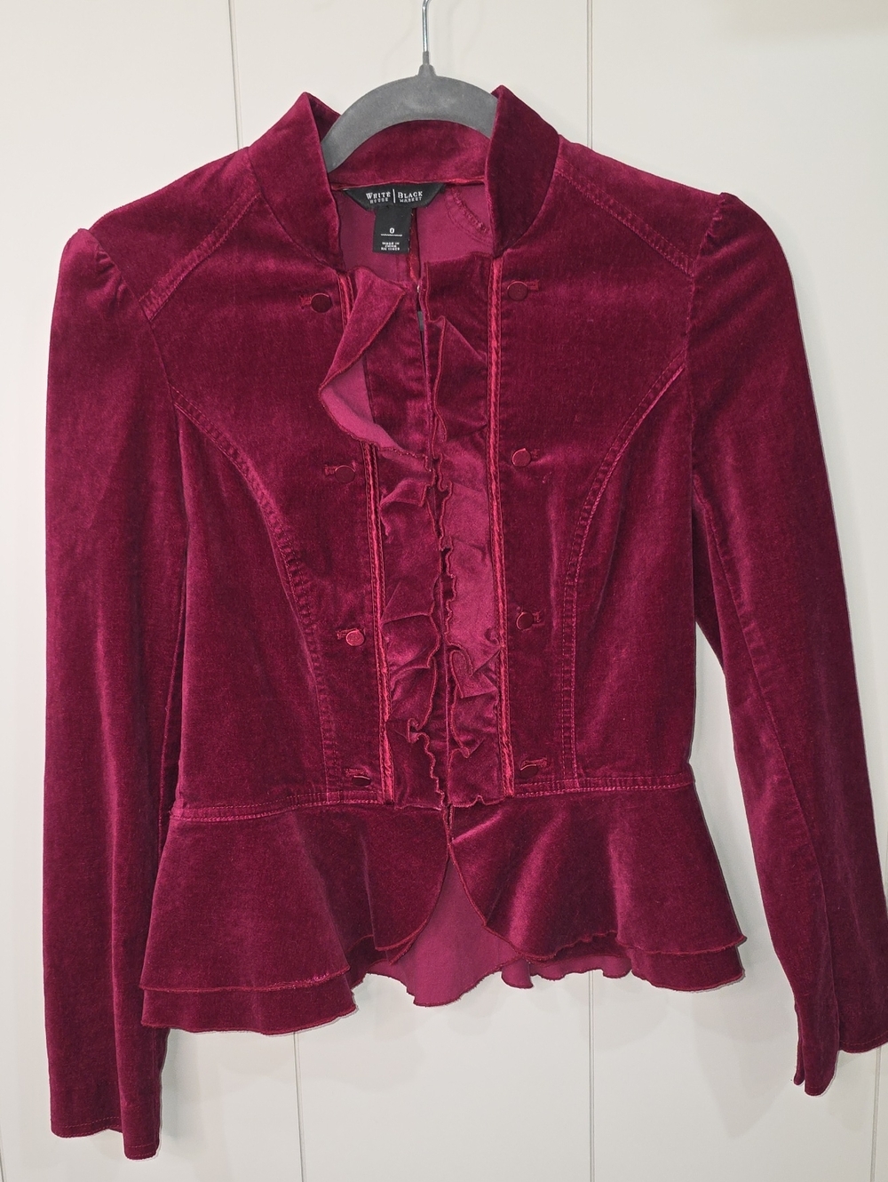 White House Black Market Velvet Peplum Blazer in Deep Wine